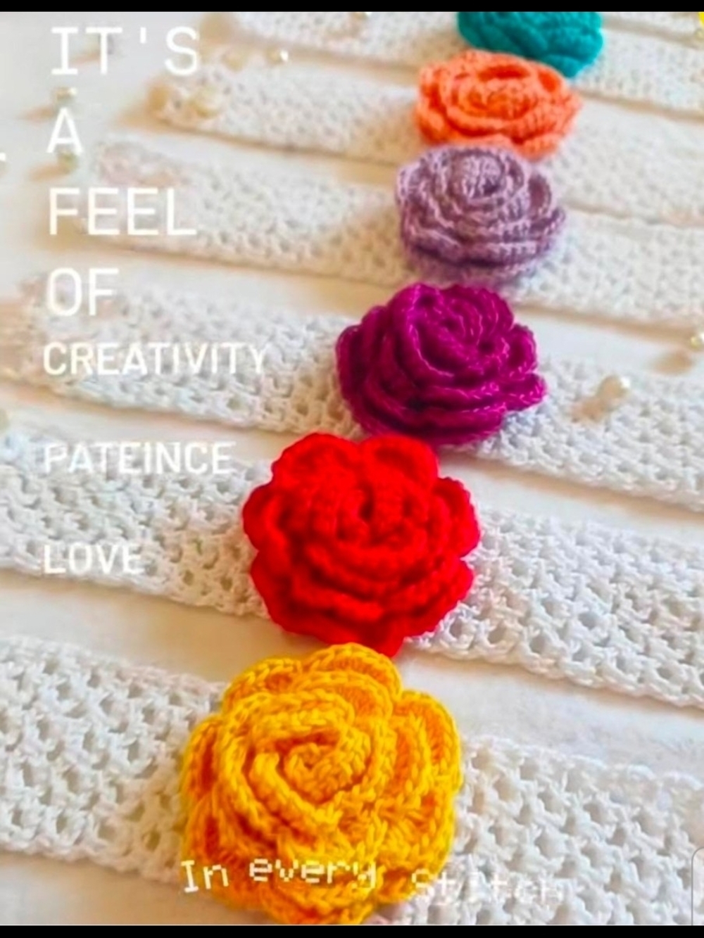 Crocheted Flower Headbands - Multicolor Roses on White Bands